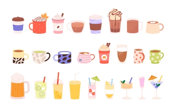Cups Mugs Glasses of Drinks