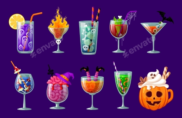 Halloween Holiday Creepy Cocktails Cartoon Icons
