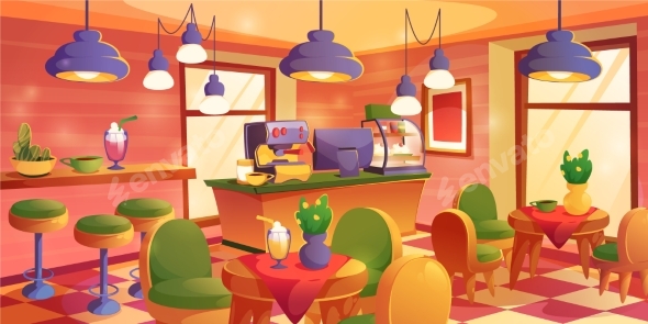 Cafeteria Interior Coffee House with Stuff