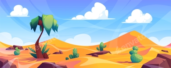 Cartoon Landscape of Egypt Desert with Sand Dunes