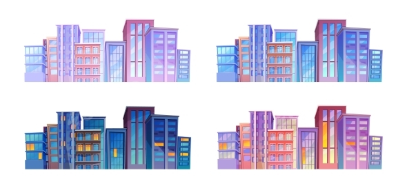 Skyscrapers and Buildings of City Different Time