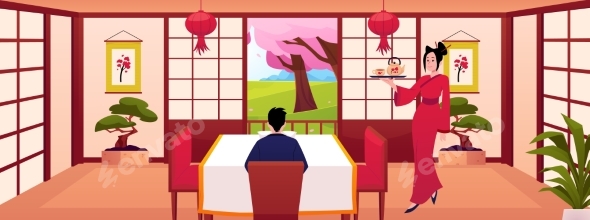 Beautiful Japanese Woman Serving Tea Ceremony