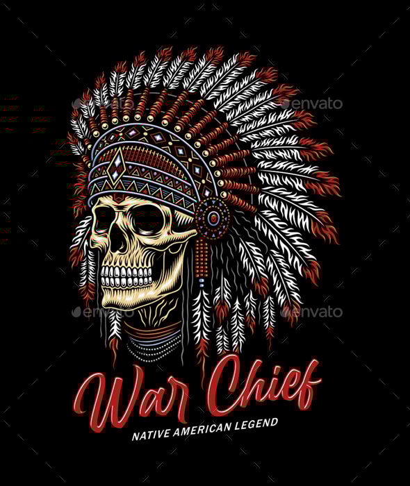 Native American Indian Chief Skull Vector Graphic