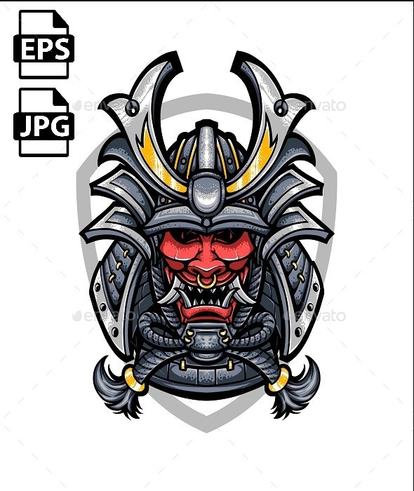Oni Mask Samurai Vector Tattoo
