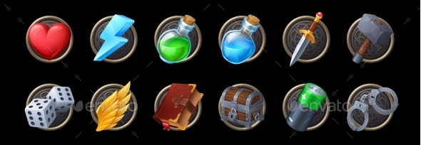 Game Asset Icons Vector Set Fantasy Gui Elements