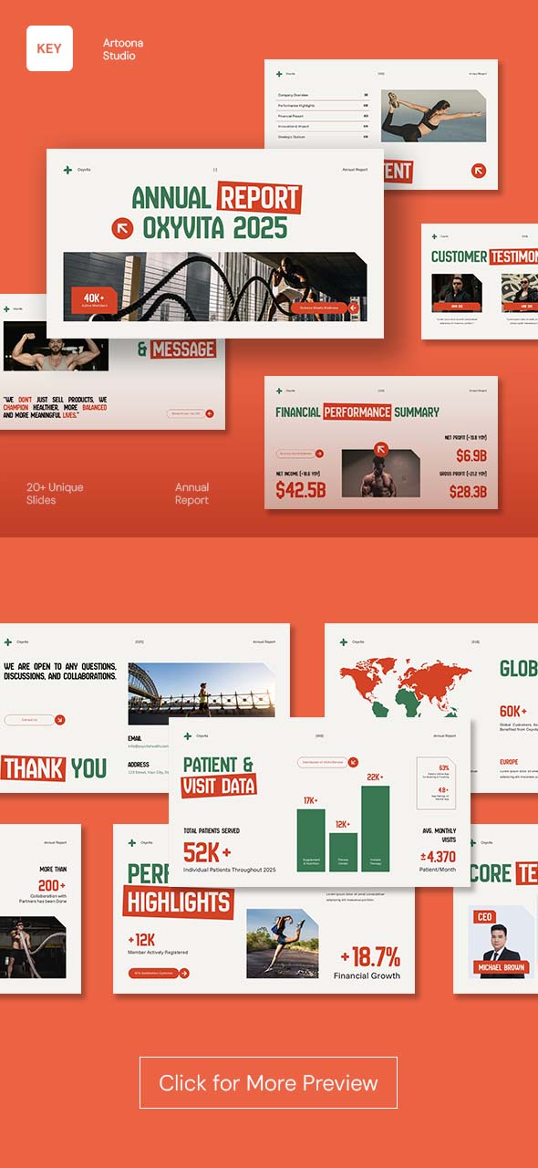 White Green Orange Maximalist Fitness Annual Report Keynote Presentation