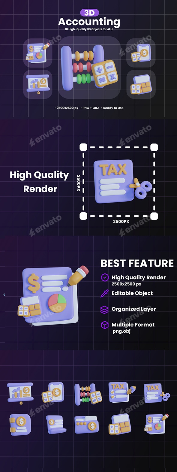 Accounting 3D Icon Set Design