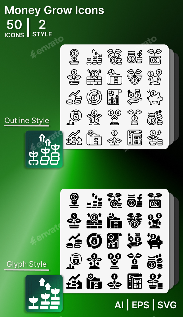 Money Grow Icon Set