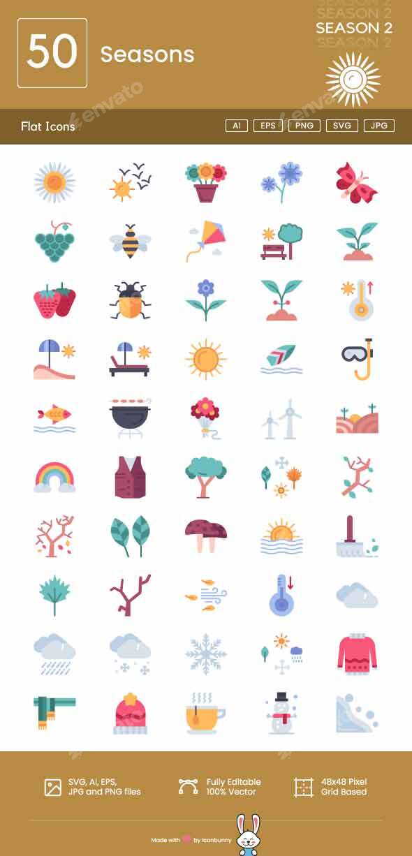 Seasons Flat Multicolor Icons