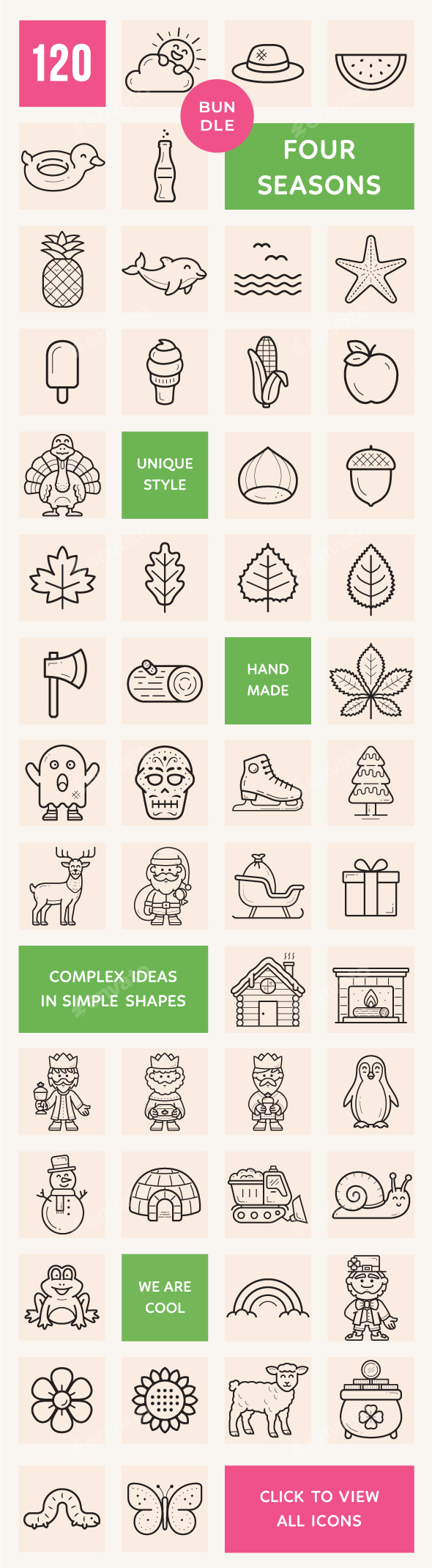Four Seasons Outline Icons BUNDLE