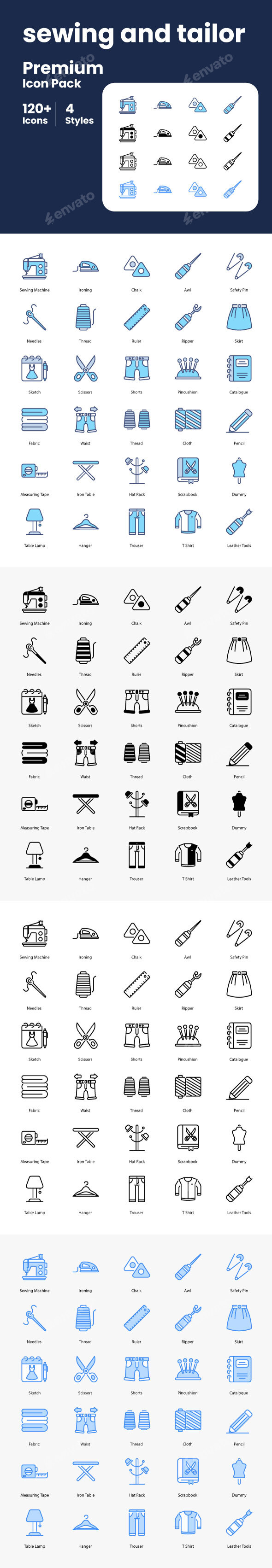 Sewing and Tailor Vector Icons Set
