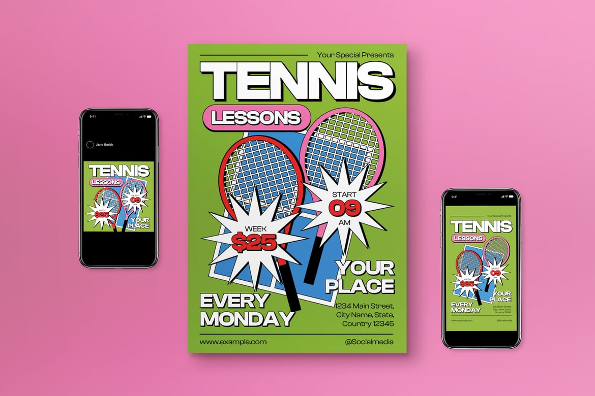 Maximalist Tennis Lessons Flyer Set