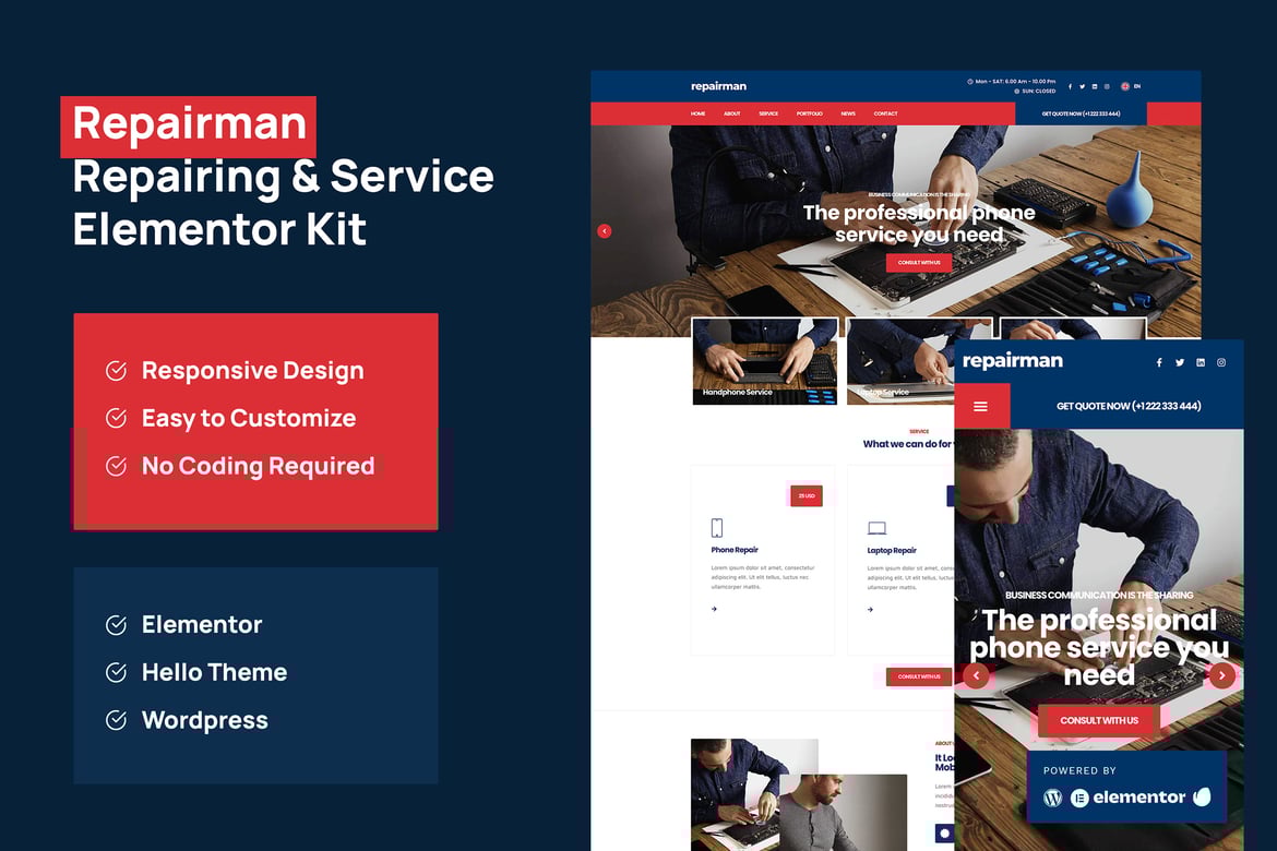 Repairman - Gadget Repair Service Elementor Template Kit