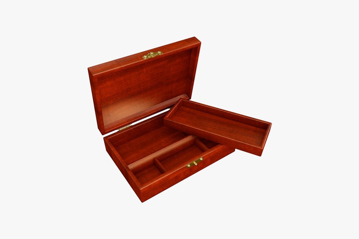 Wooden Jewelry Box with Open Drawers