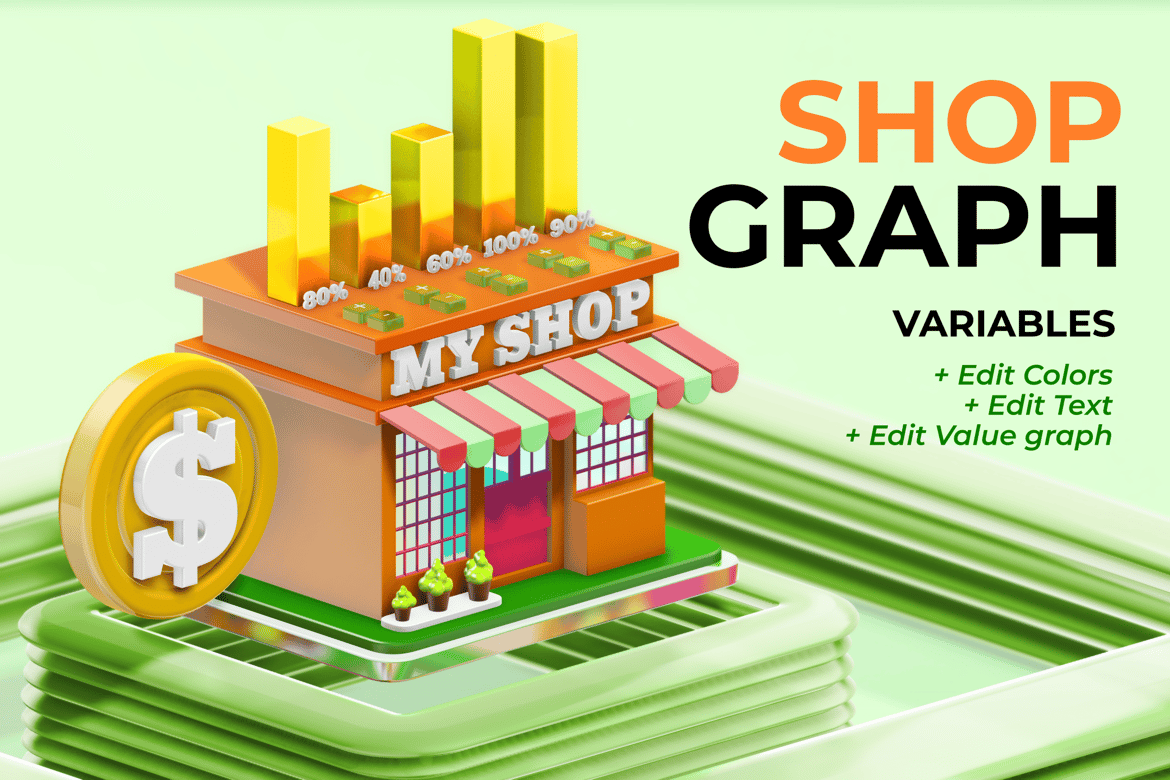 3D E-commerce Growth & Sales Graph
