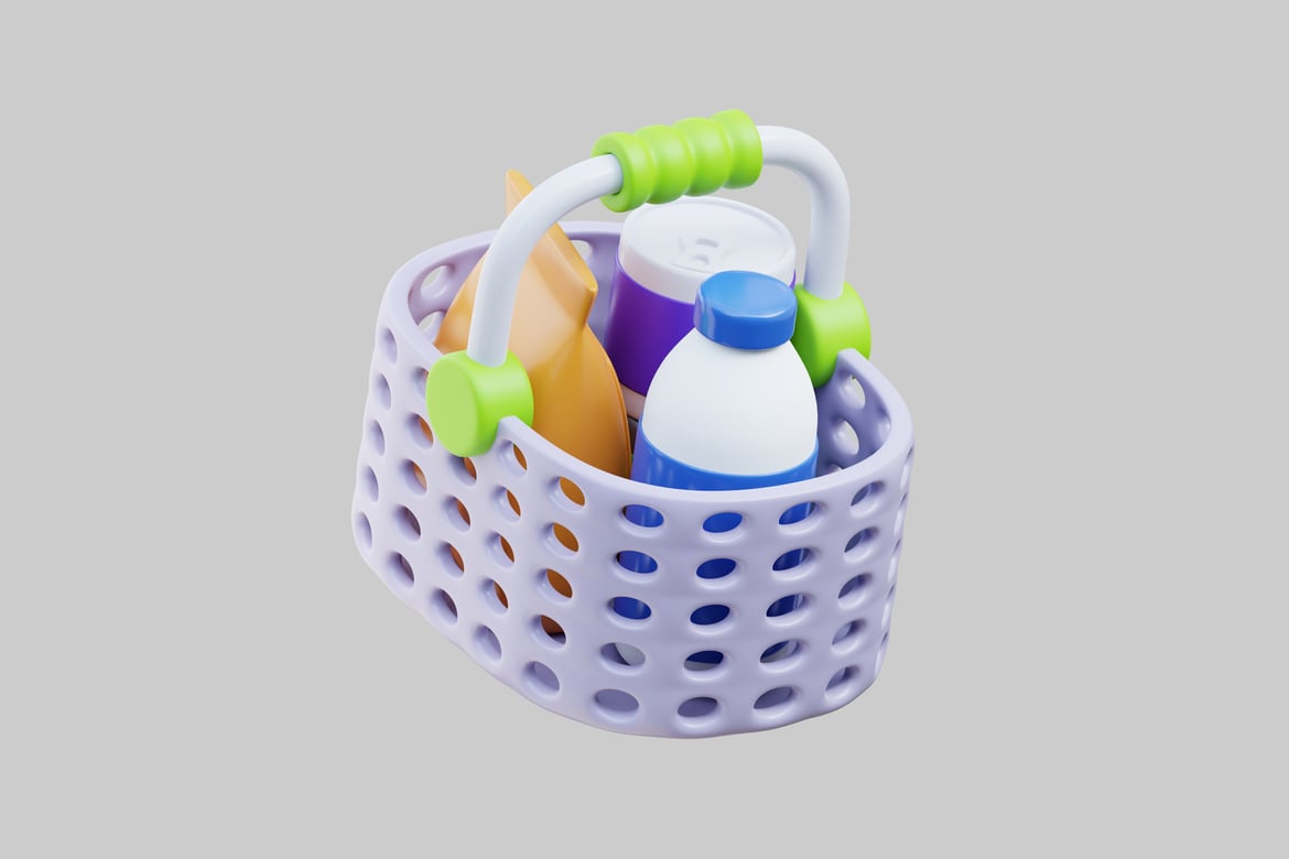 Grocery Basket with Healthy Food Products