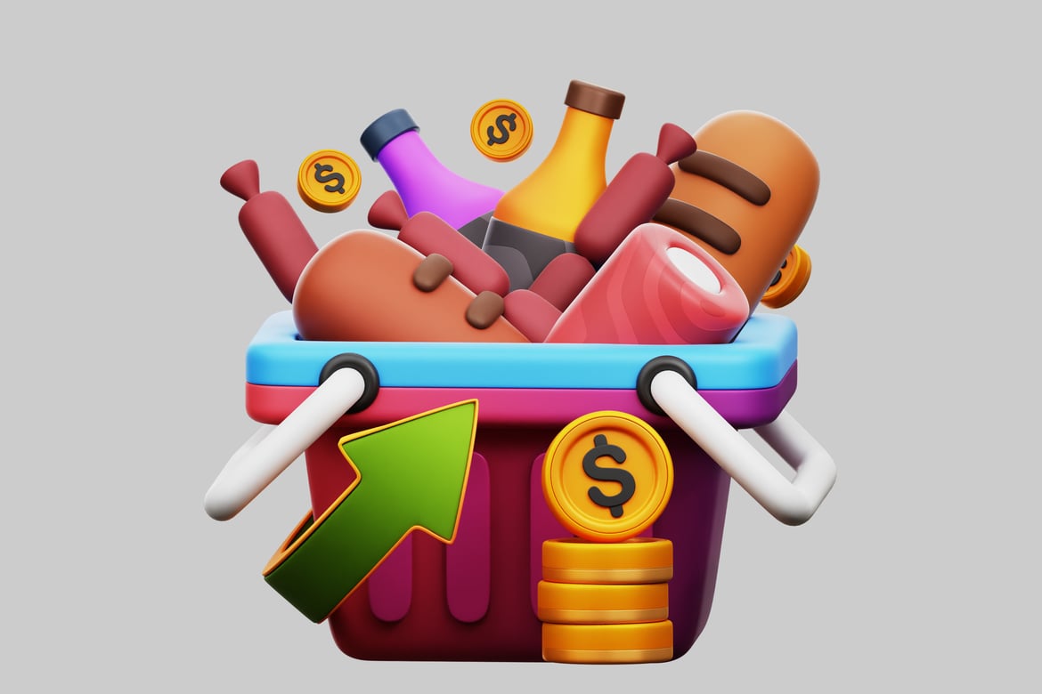 Shopping Basket with Food and Drink Assets