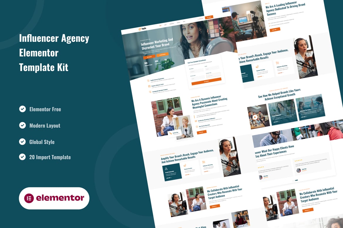 Inplu - Influencer Agency Marketing Elementor Template Kit