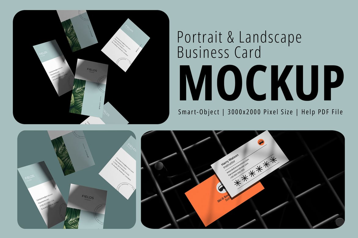 Portrait & Landscape Business Card Mockup