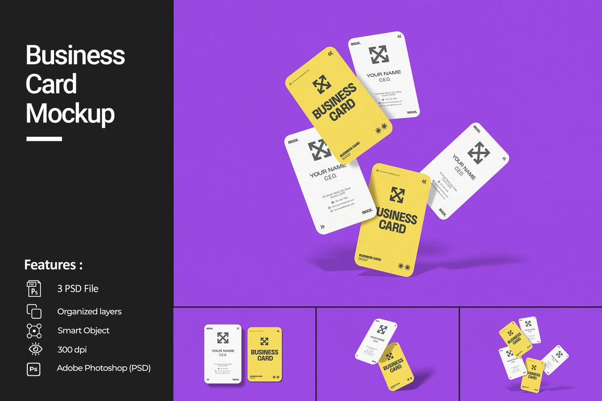 Realistic Stacked Business Card Mockup