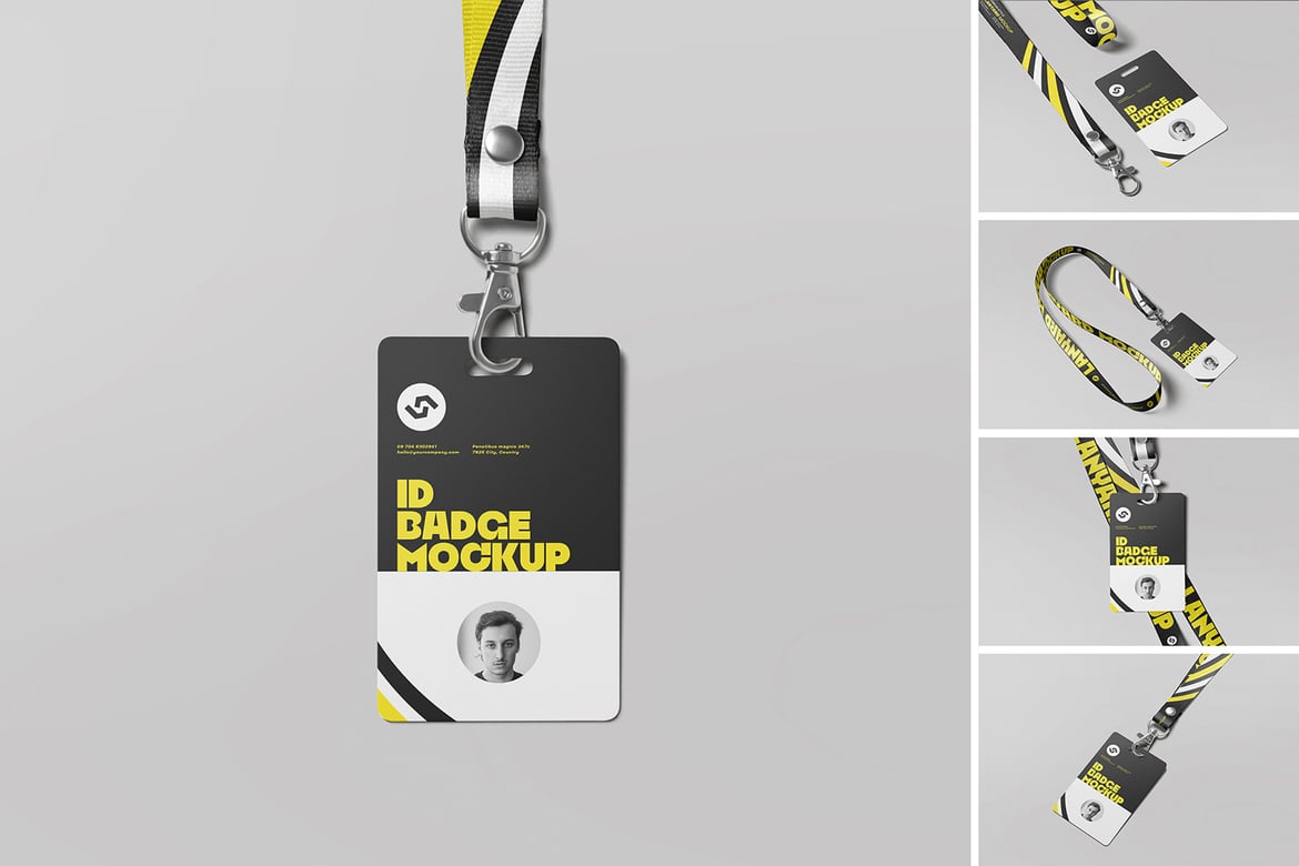 Realistic ID Card with Badge Mockup