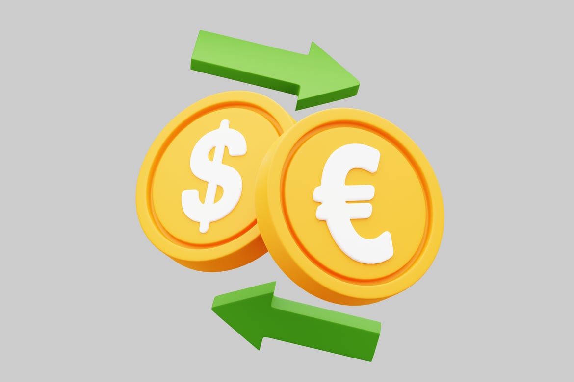 Dollar and Euro Coins with Arrows