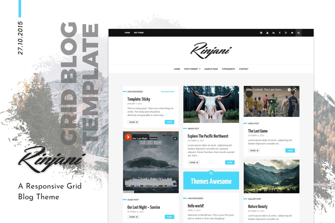 Rinjani - Personal Grid Blog WordPress Theme